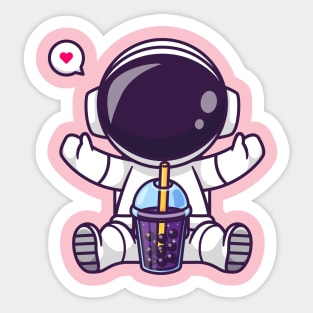 Cute Astronaut Drinking Boba Milk Tea Space Cartoon Sticker